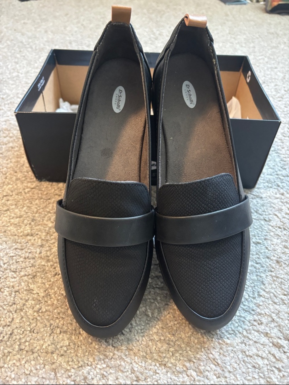 NEW Dr. Scholl's Black Textured Slip-On Loafers with Strap size 9.5